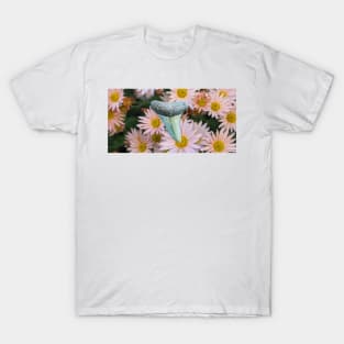 Pink Flowers and Shark Tooth Fossil in the Garden Print T-Shirt